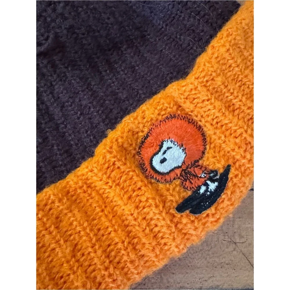 Vintage knit snoopy ski hat orange brown peanuts vtg 1958 1950s winter Pom Pom